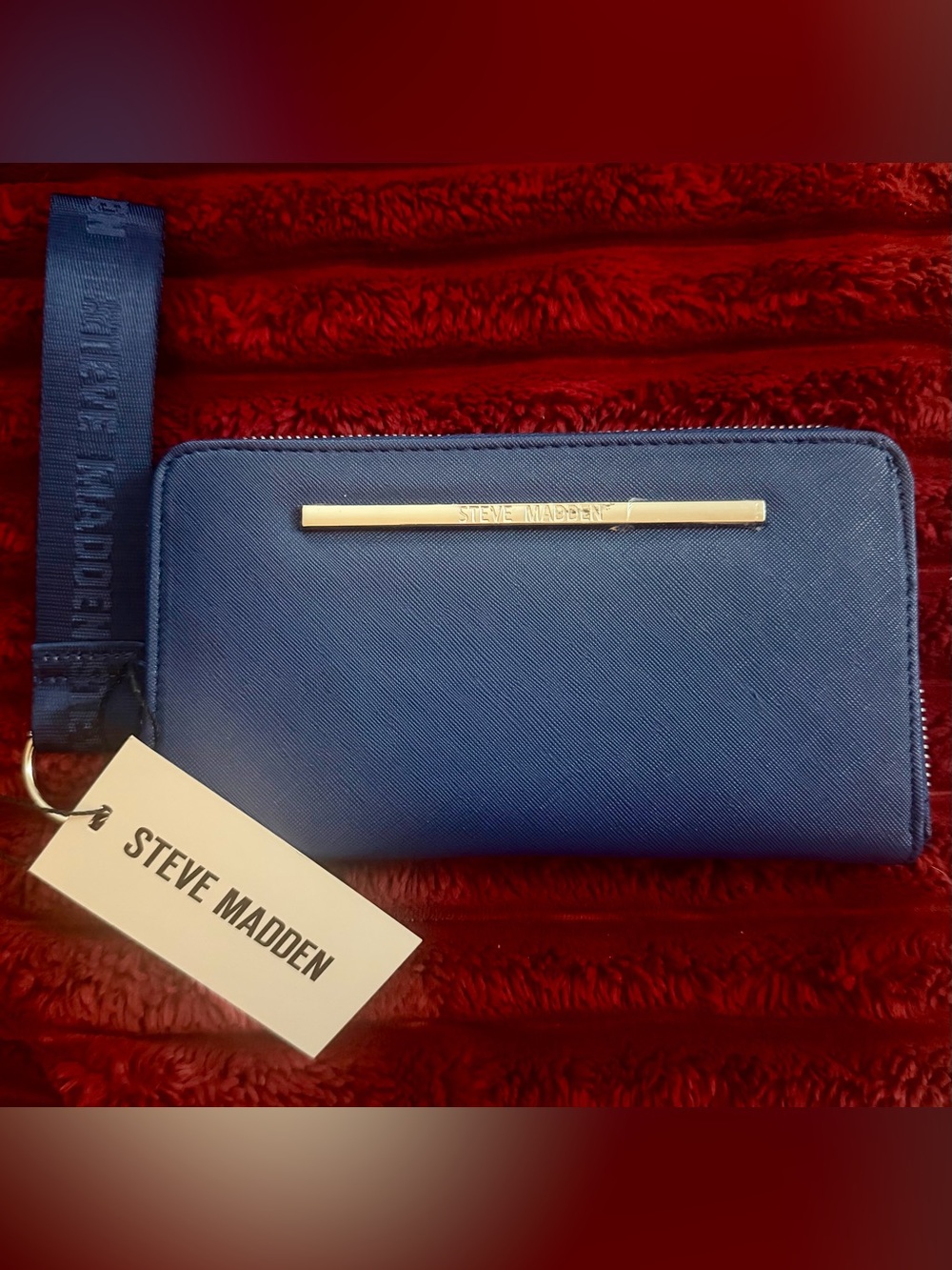 Steve Madden Galaxy Blue Zip-Around Wallet with Gold Bar